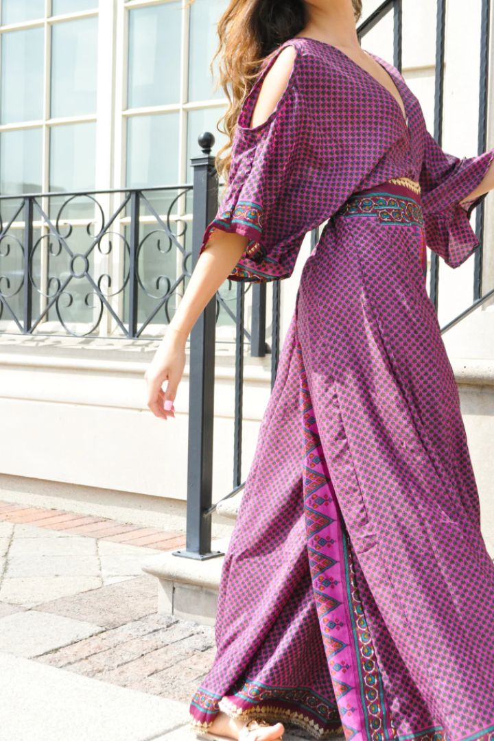 Guru for life upcycled sari cold shoulder jumpsuit