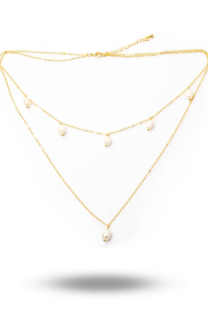 Suzie Blue double strand pearl and chain necklace