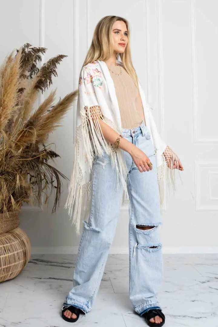 ZAIMARA embroidered  shawl in white