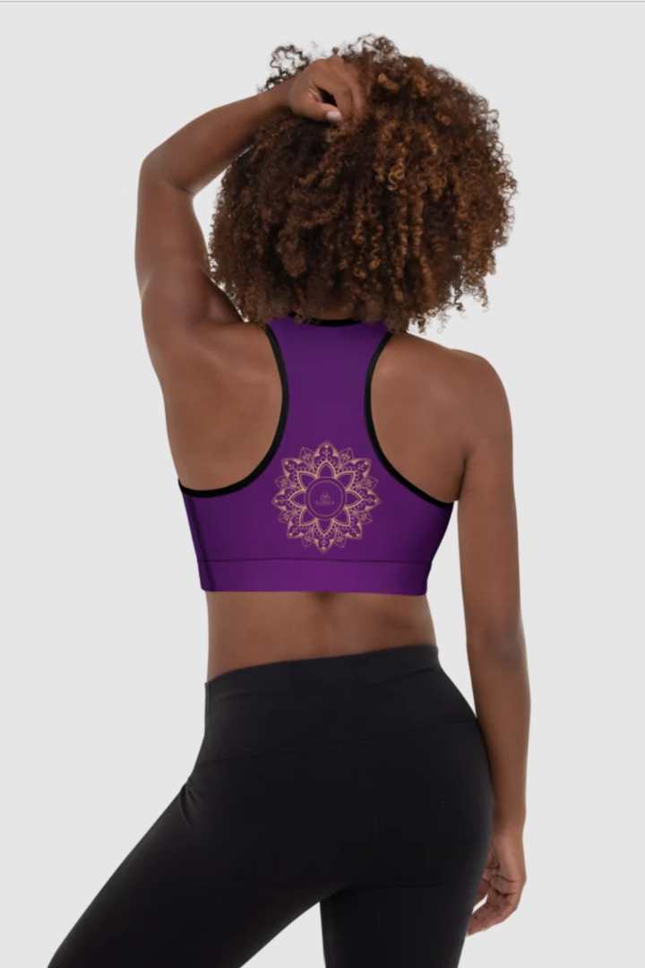 Sunia Yoga Mandala padded sports bra in purple and gold