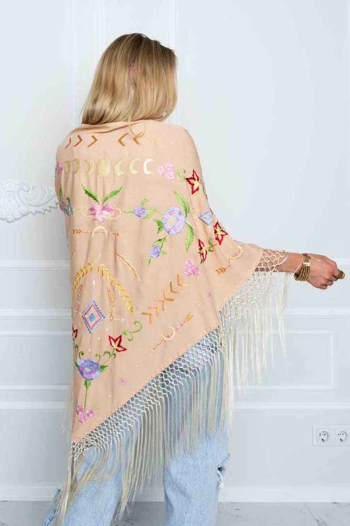 ZAIMARA embroidered rose gold shawl