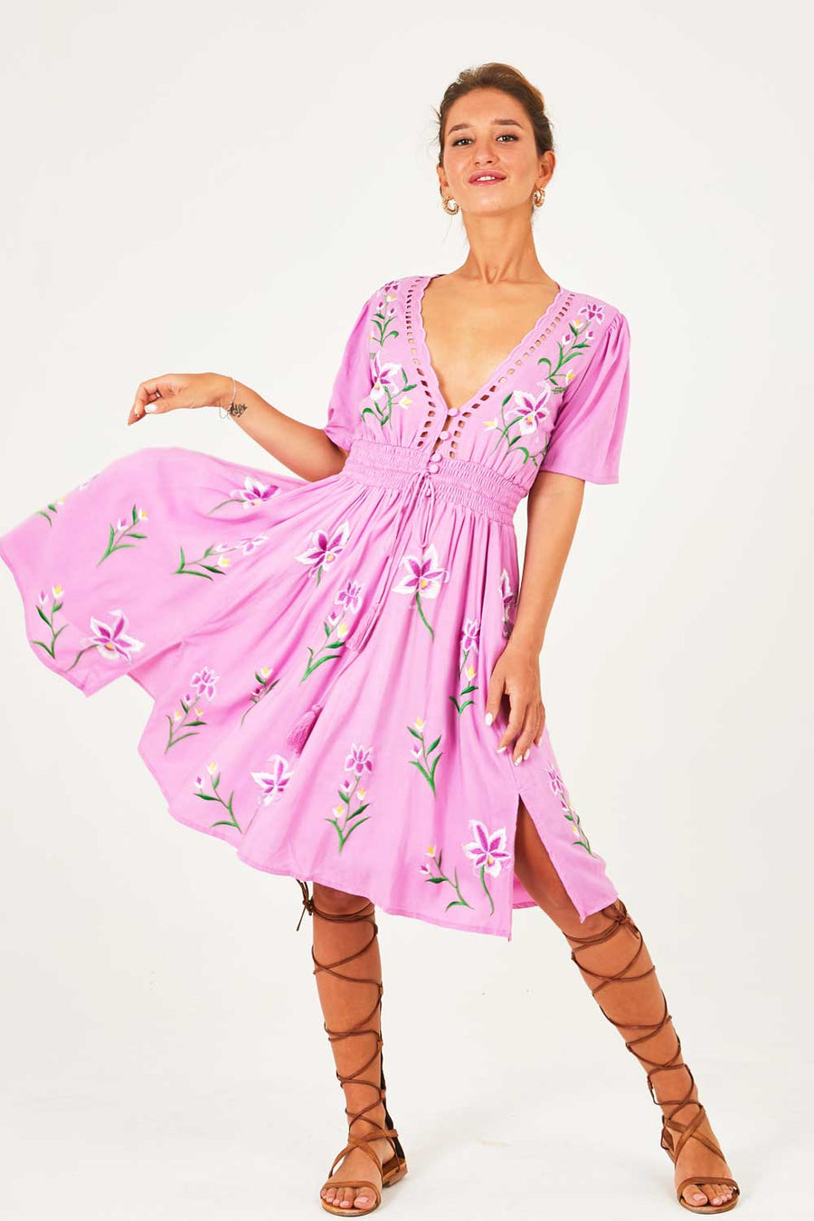 ZAIMARA Amore Mio pink midi dress