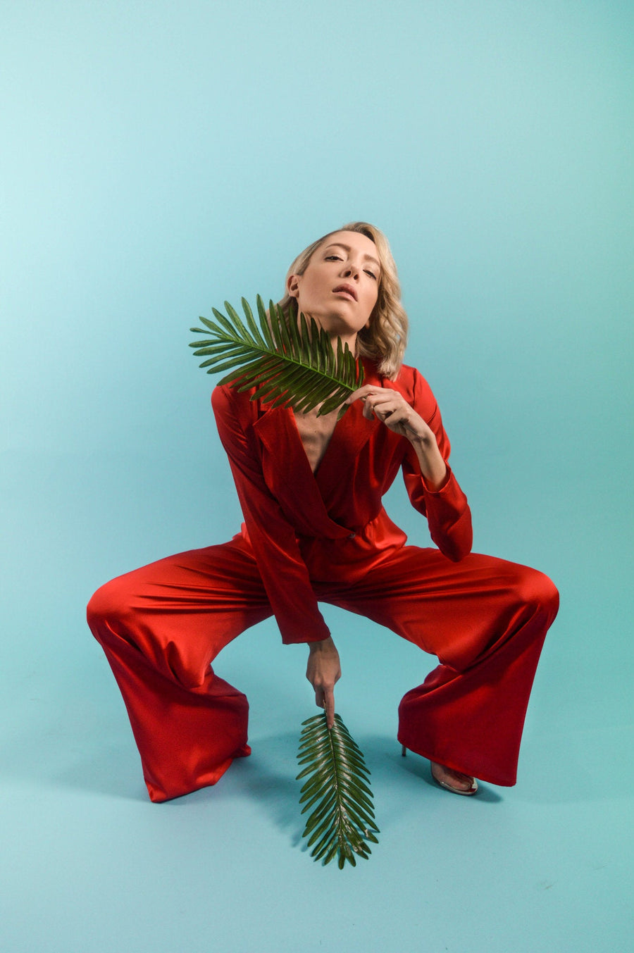 Red Silk Satin Jumpsuit - BastetNoir