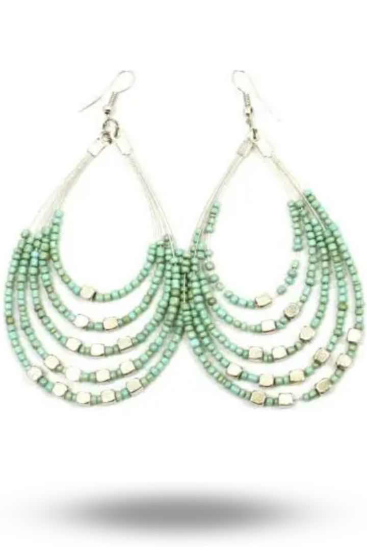 Suzie Blue Beaded Hoop Earrings