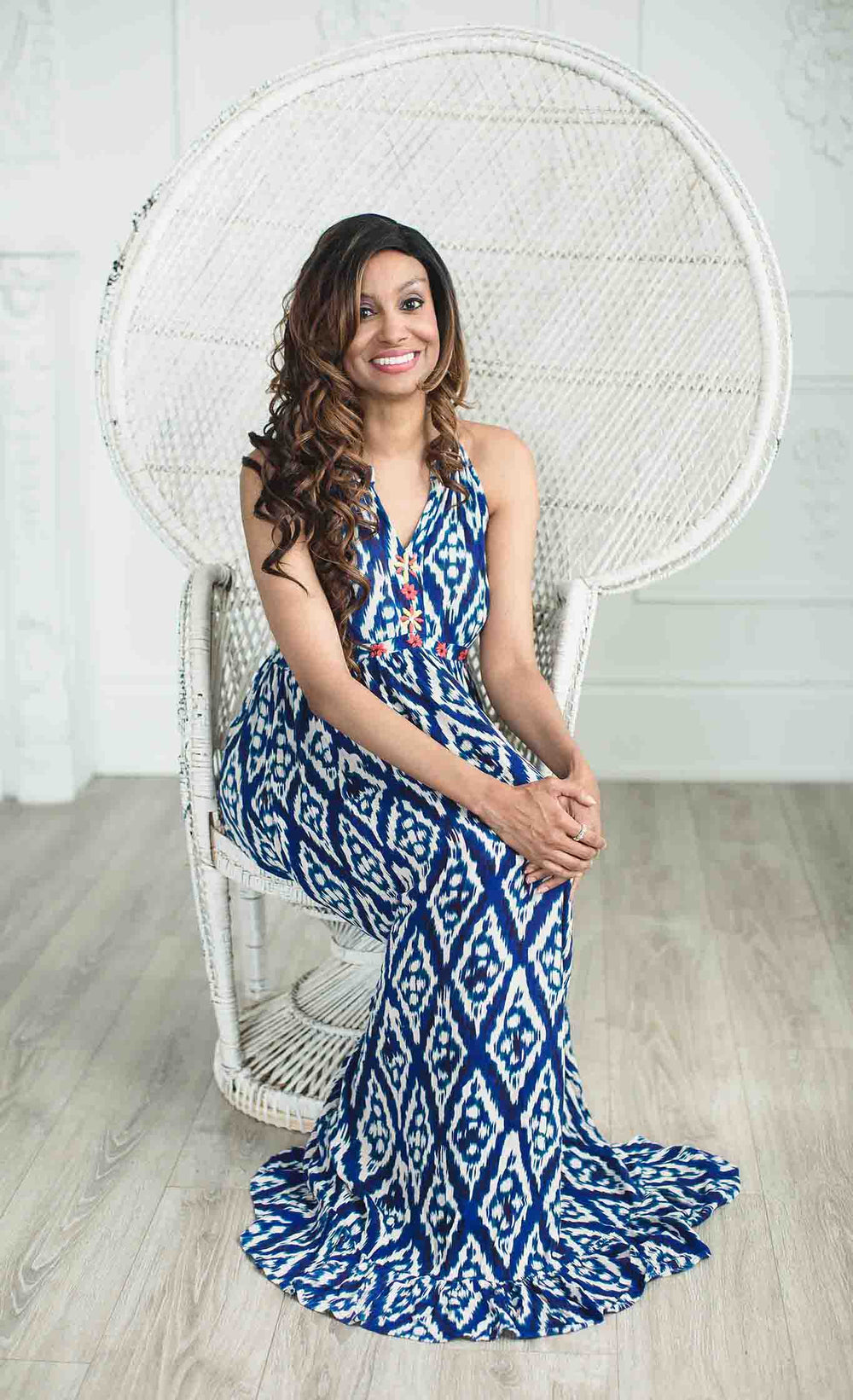 ZAIMARA's Mayan blue and white maxi dress