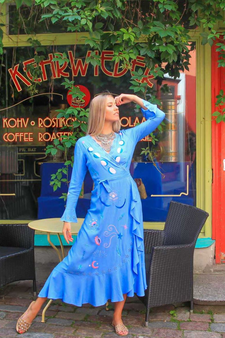 ZAIMARA blue maxi wrap dress