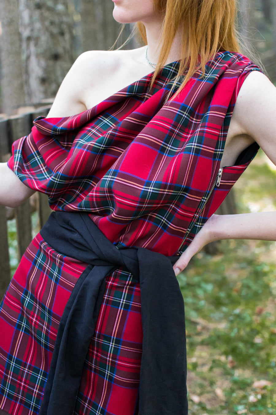 red off shoulder plaid mini dress