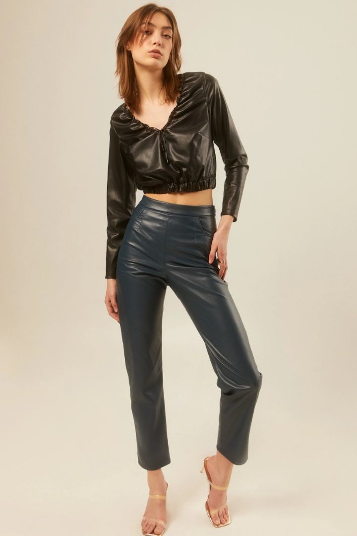 Hilary MacMillan Blue Vegan Leather Pants