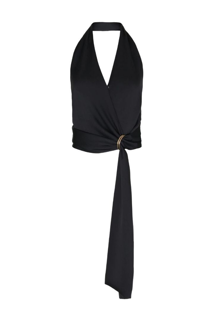 Hilary MacMillan black Satin Wrap Top