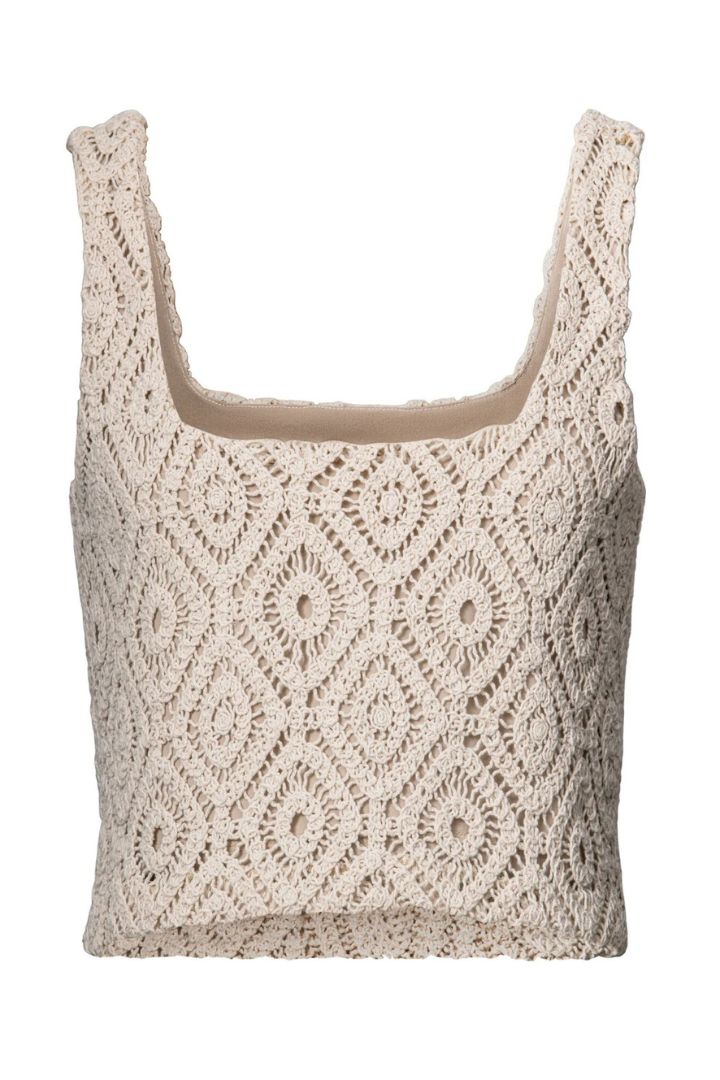 Hilary MacMillan crochet tank top on white background