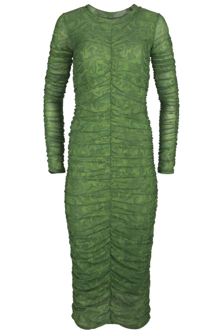 Hilary MacMillan Printed Ruched Mesh Dress green