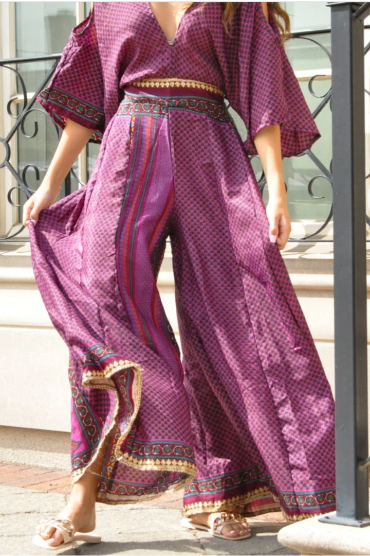 Guru for life upcycled sari cold shoulder jumpsuit