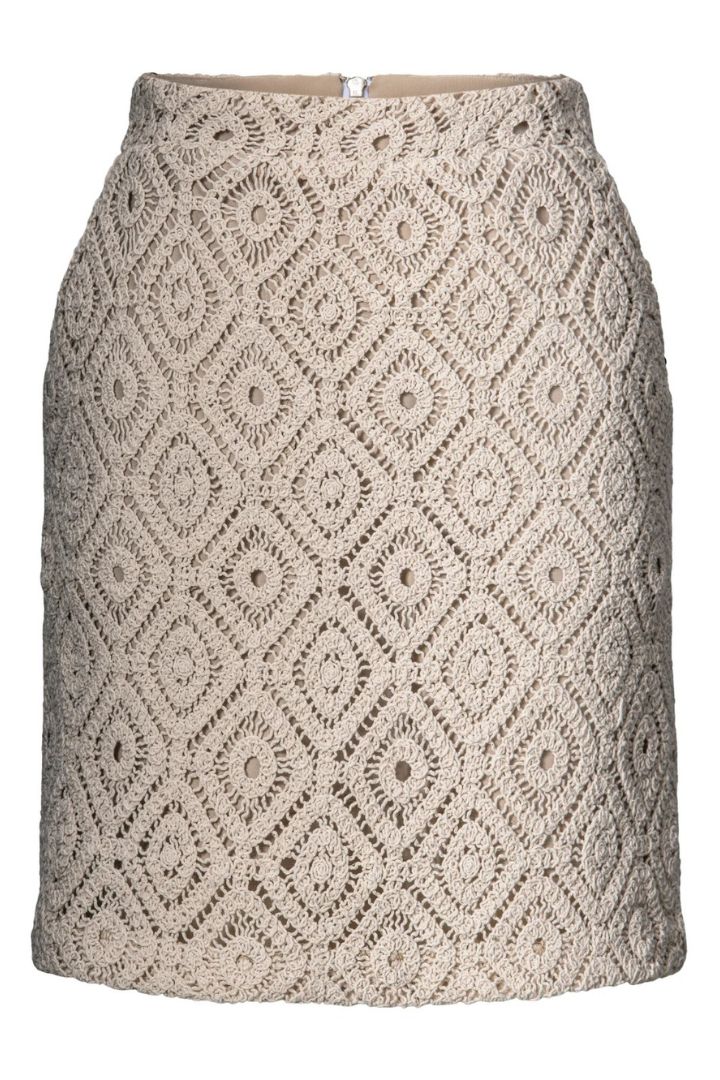 Hilary MacMillan crochet skirt on white background