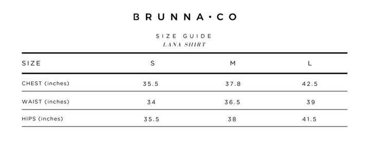 BrunnaCo size guide