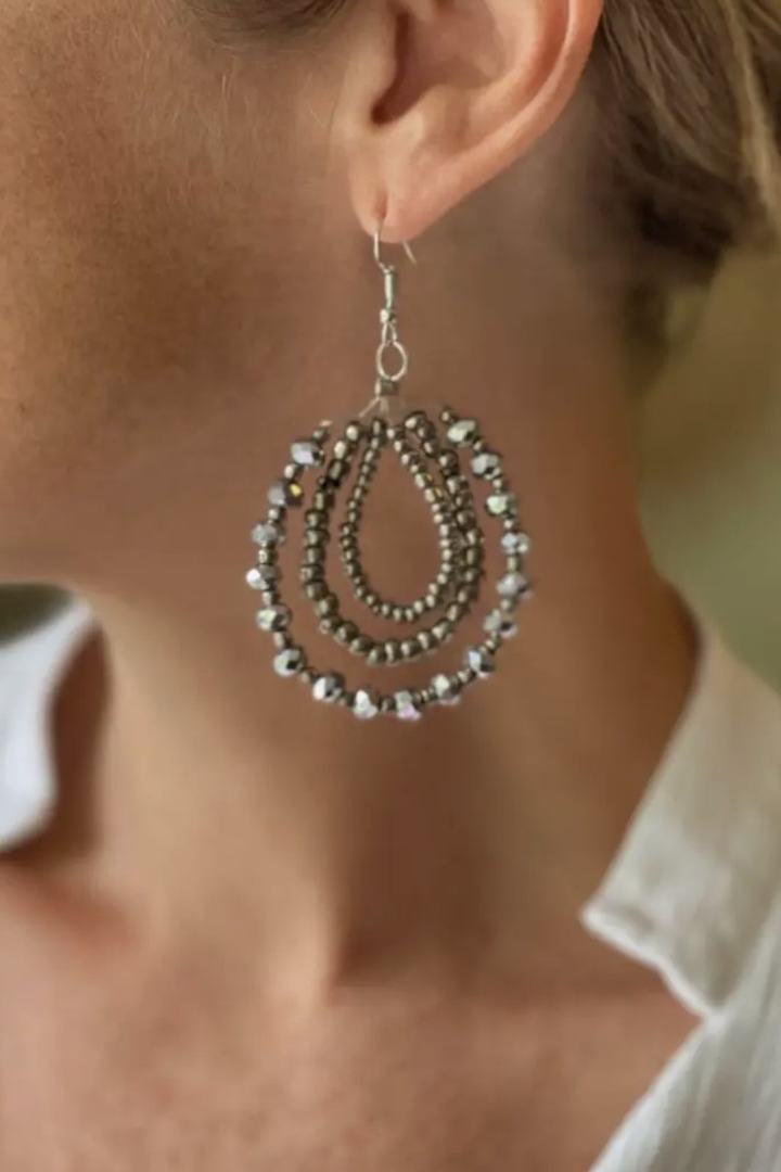 Suzie Blue triple strand beaded earrings
