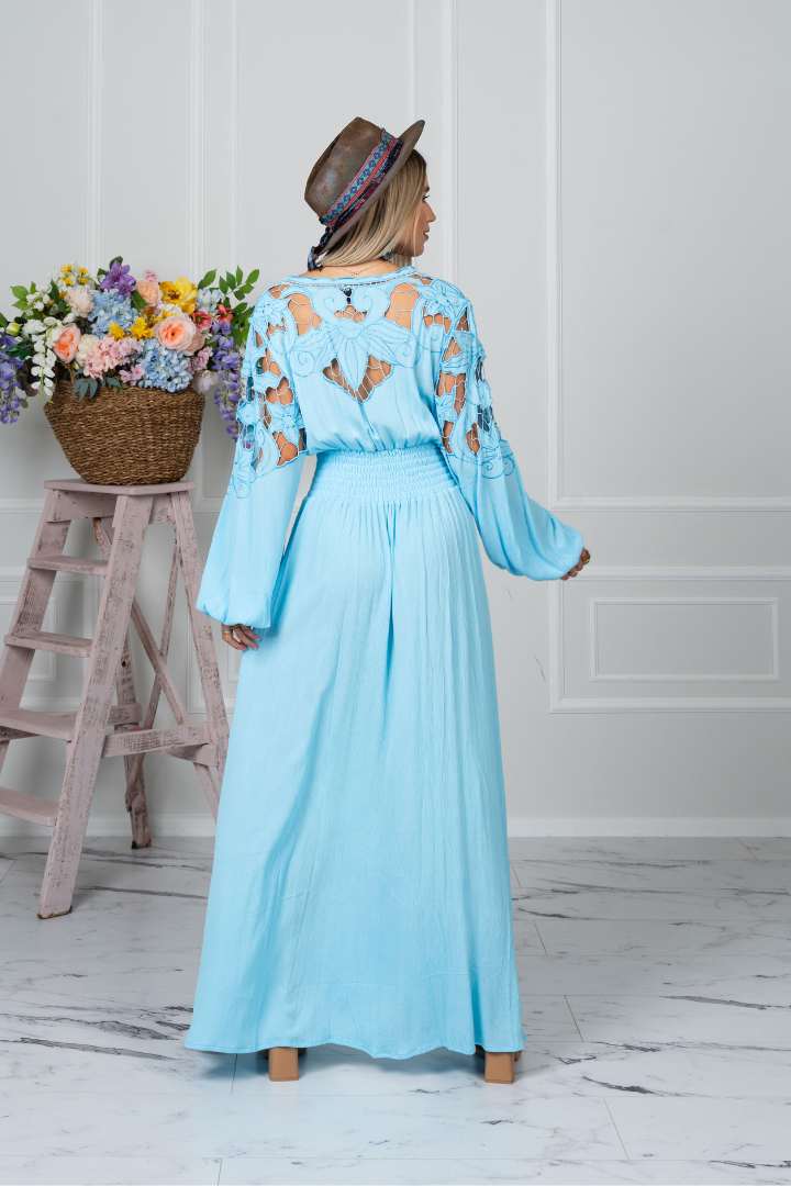 ZAIMARA Grecia blue long sleeve maxi dress