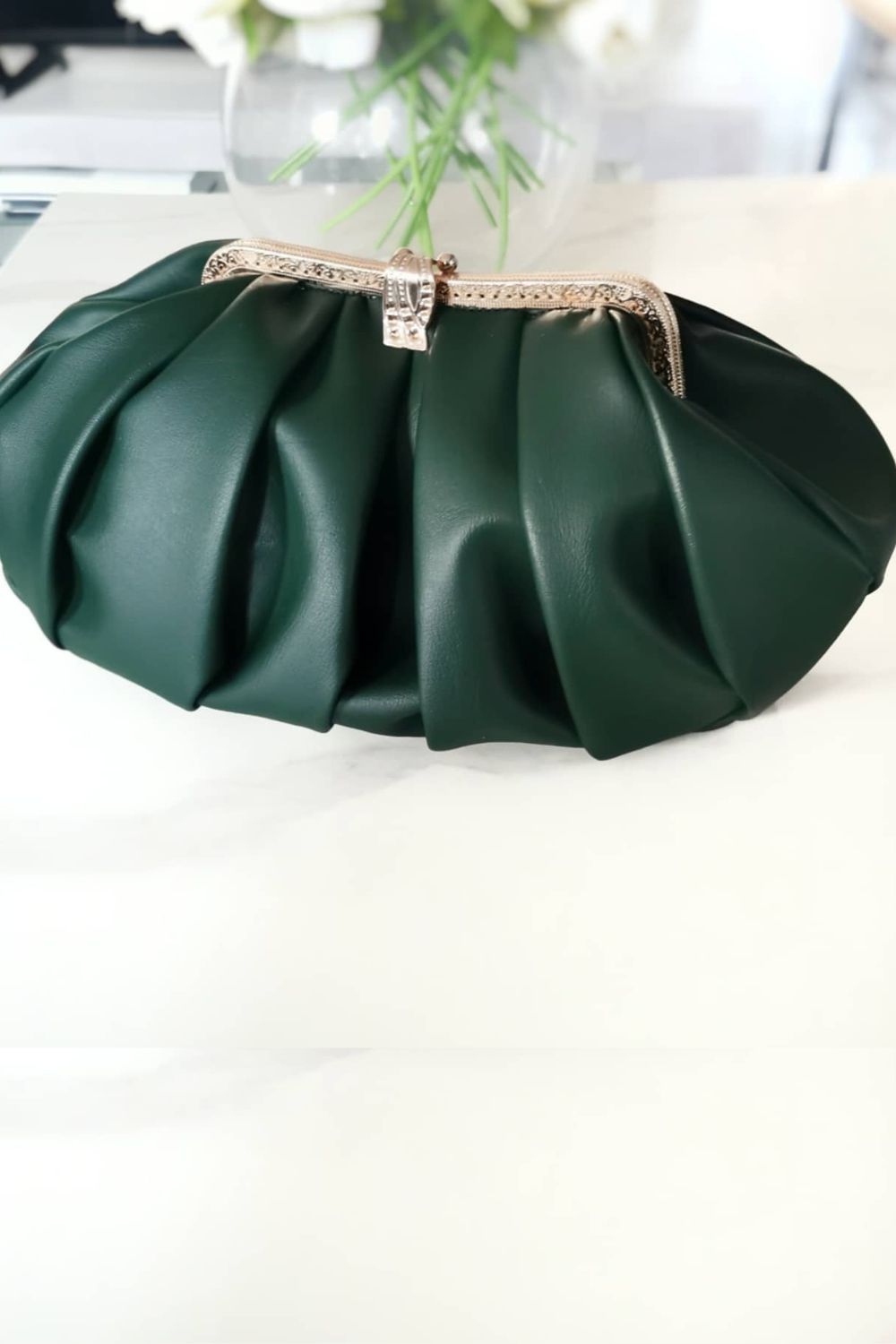 Semorah green vegan leather clutch