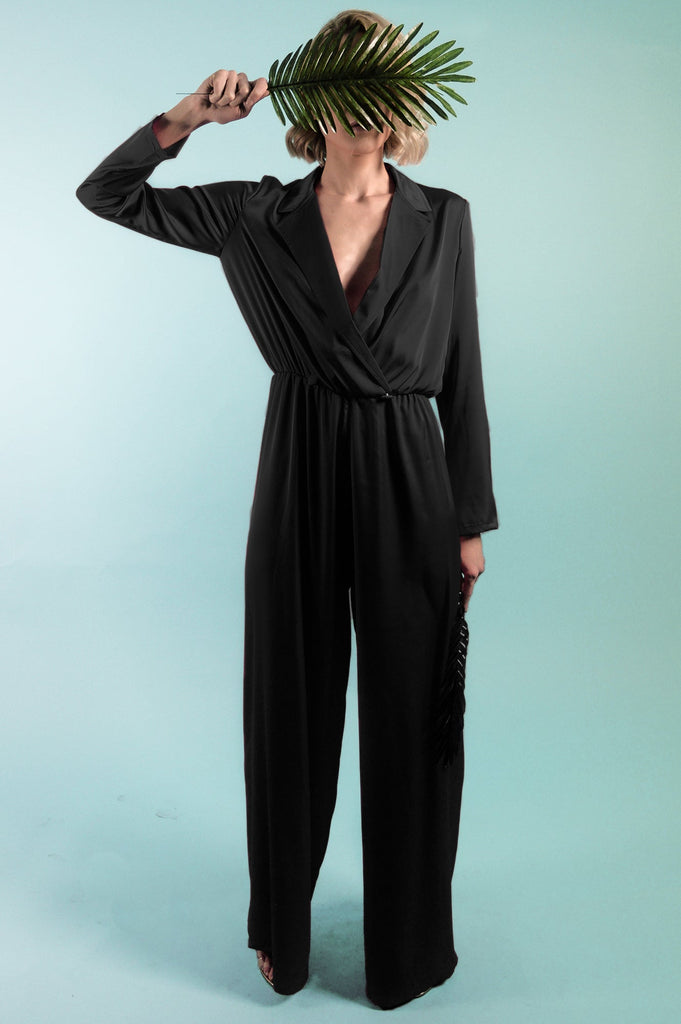 Sustainable Silk Satin Jumpsuit - Custom Made - Bastet Noir