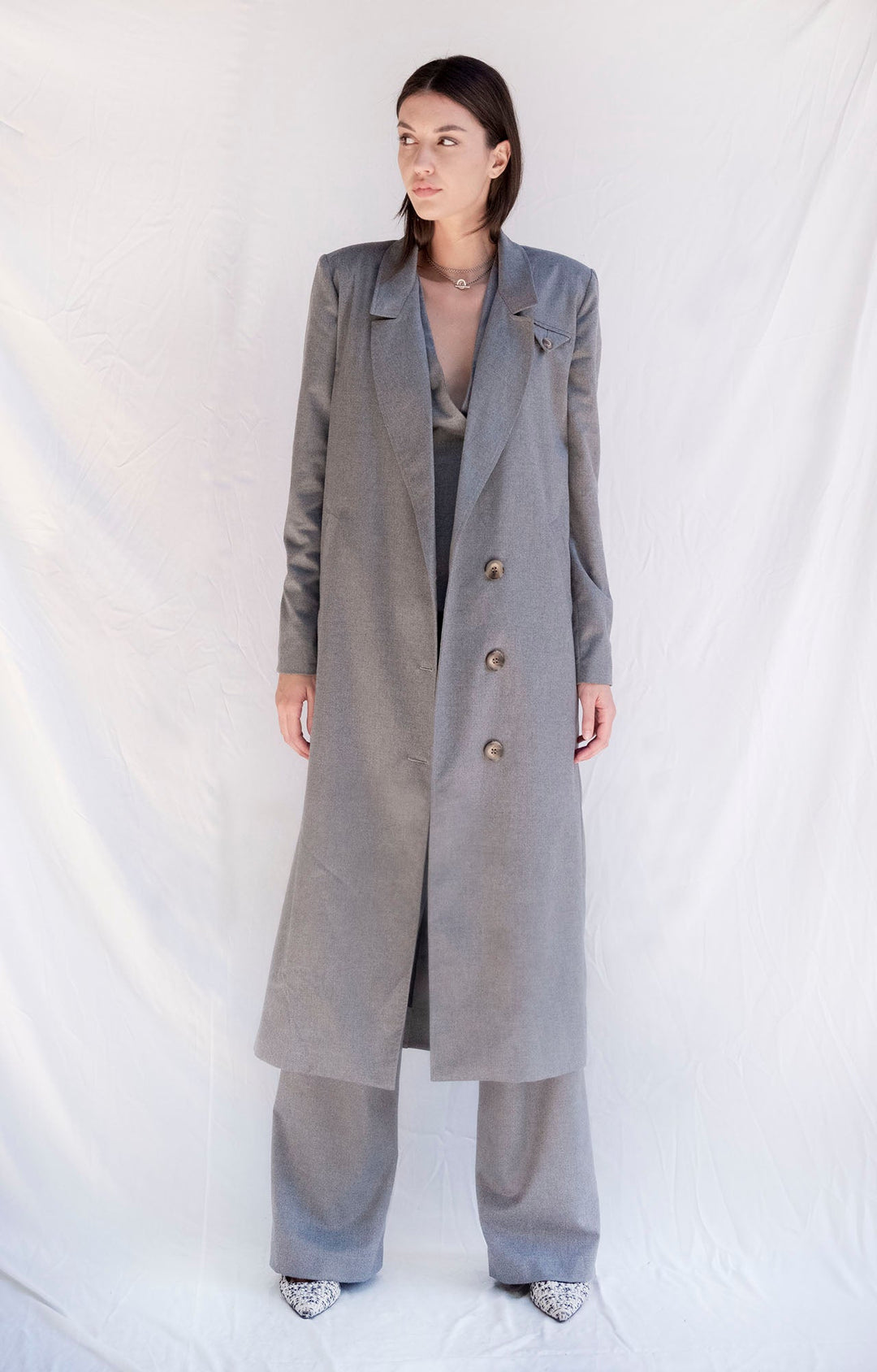 Grey wool oversized trench coat