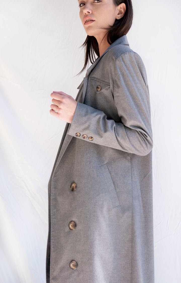 Grey wool oversized trench coat