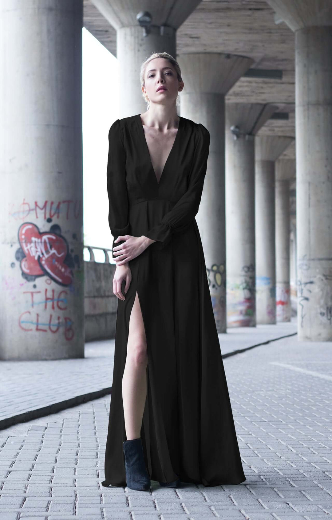 Black Bareback Bridesmaid Maxi Dress-Bastet Noir