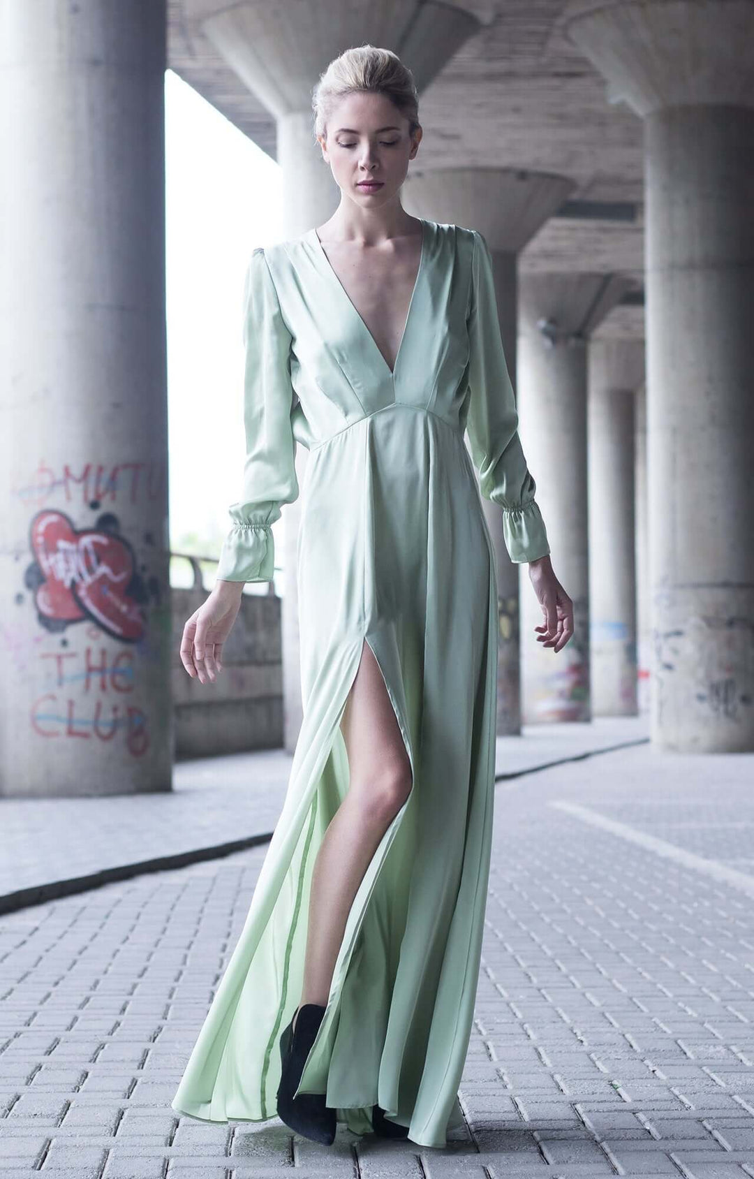 Mint Green Bareback Bridesmaid Maxi Dress-Bastet Noir
