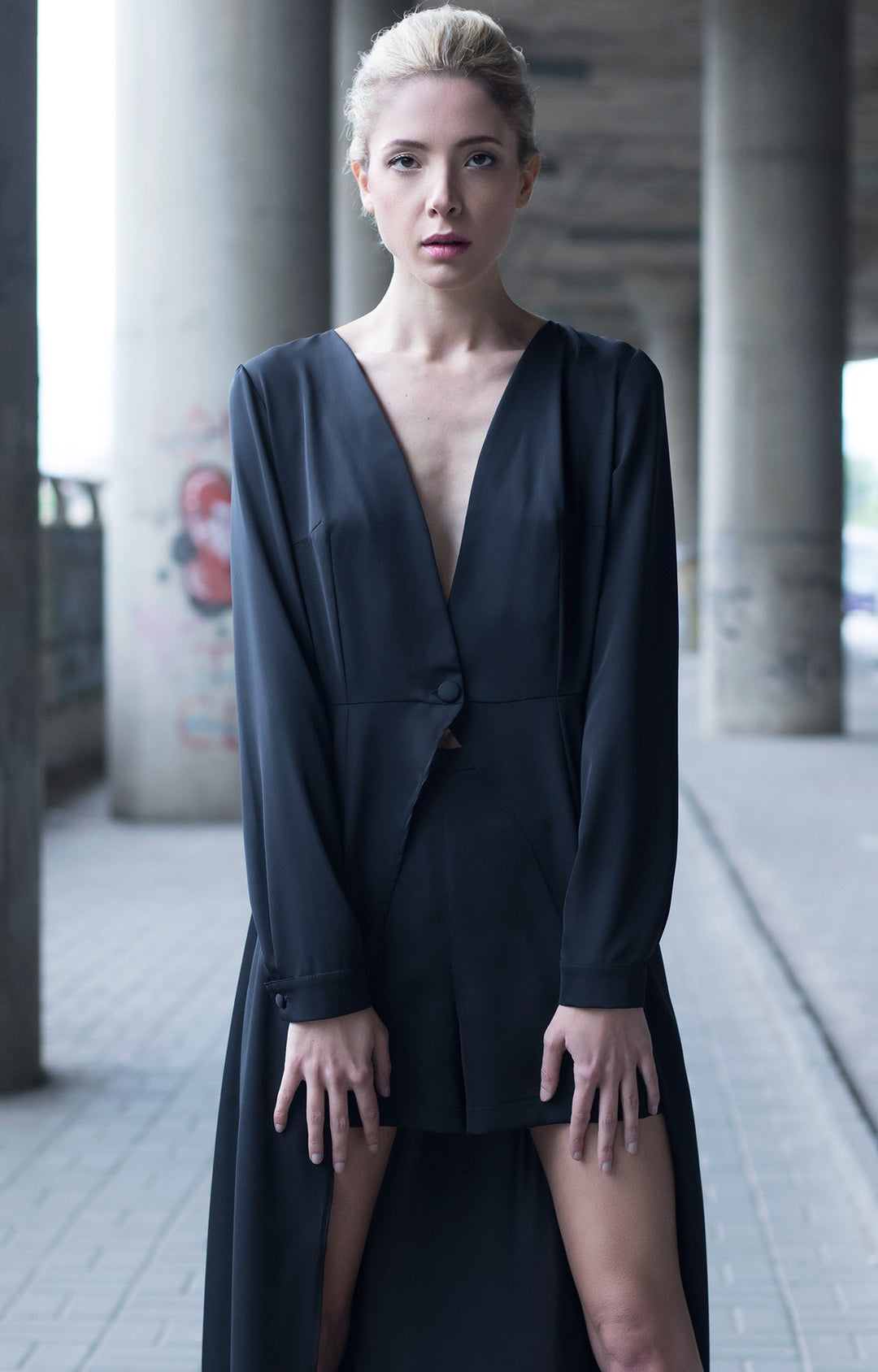 Black maxi cape dress with mini shorts BastetNoir