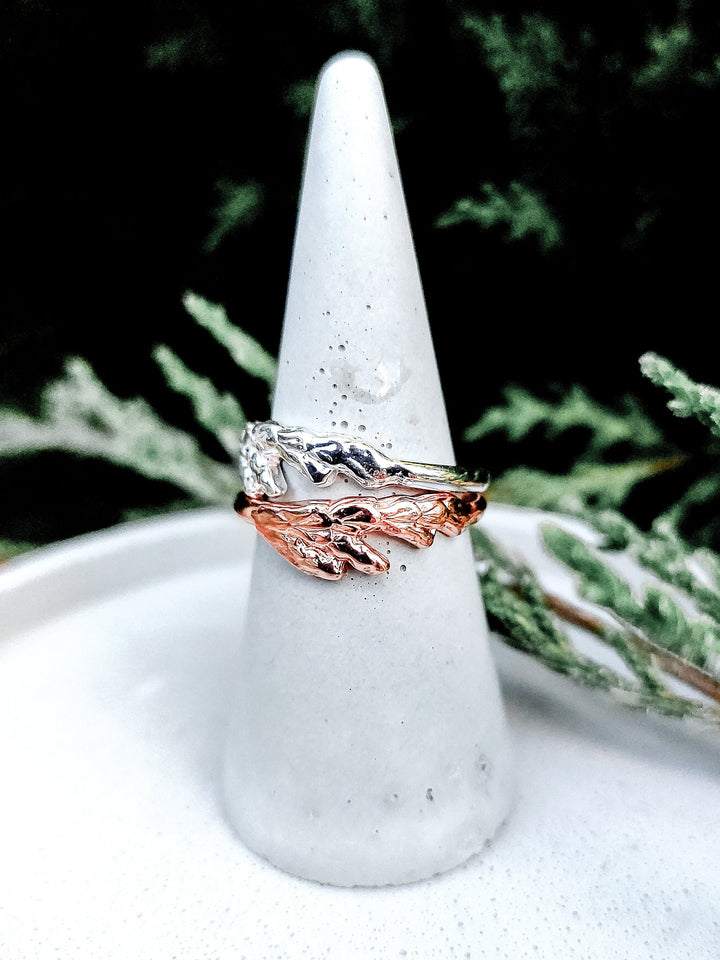 Joie Designs leaf ring silver and rose gold