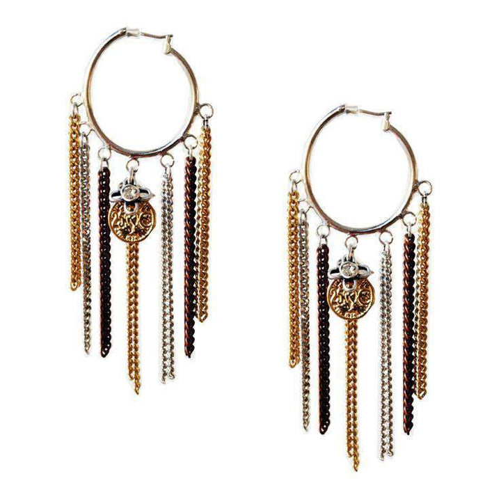 Maiden-Art hoop earrings with drop chains