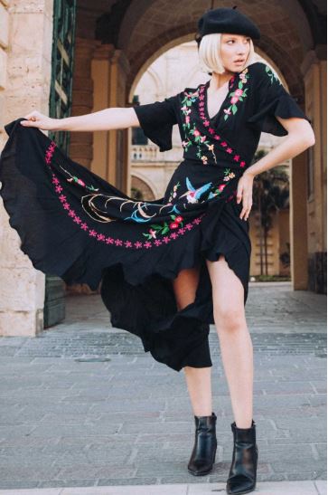 ZAIMARA Capri black maxi wrap dress