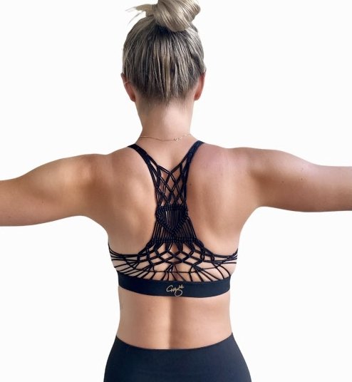 Brio Soul black and black macramé sports bra