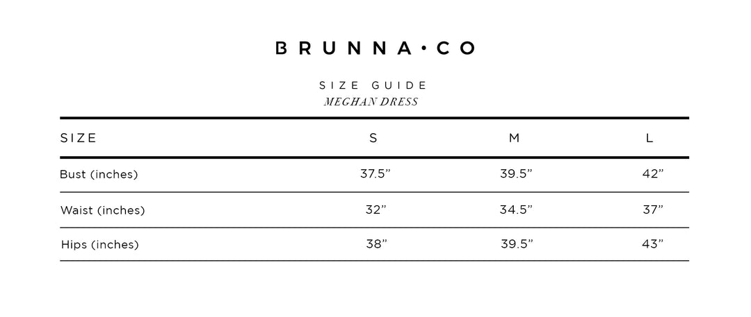 BrunnaCo size chart
