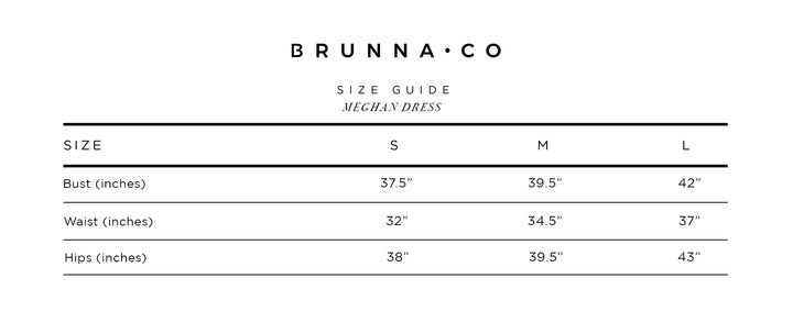 BrunnaCo size chart