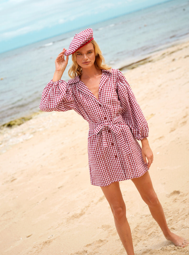 BrunnaCo Meghan red gingham sustainable mini dress