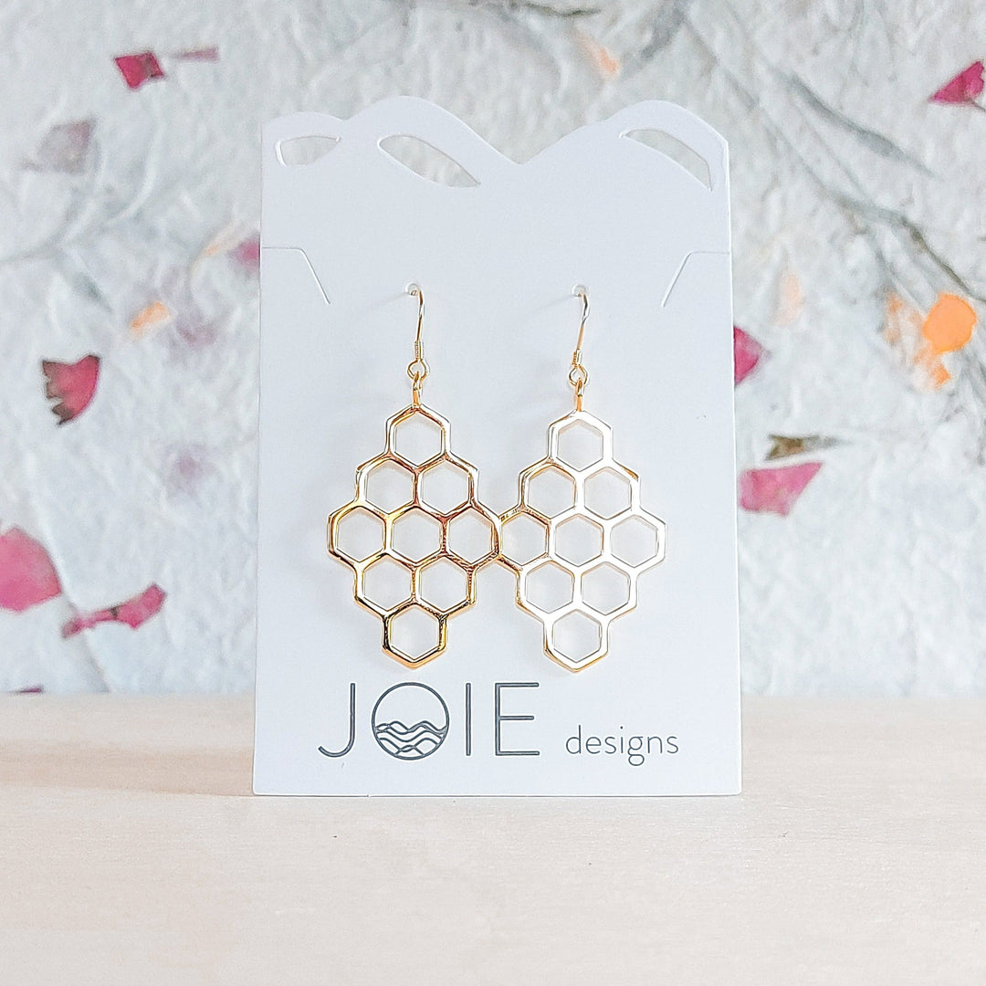 Joie Designs sustainable honeycomb earrings gold