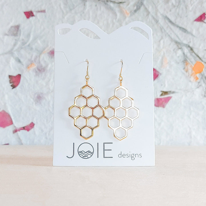 Joie Designs sustainable honeycomb earrings gold