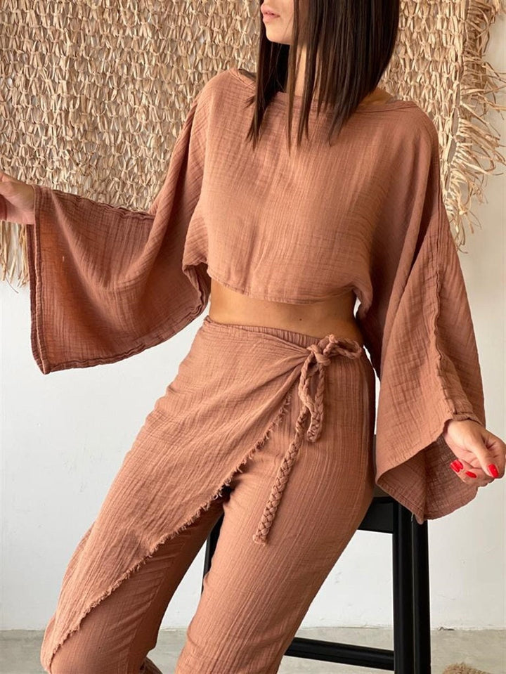 Heart Earth Craft long sleeve crop top in mocha