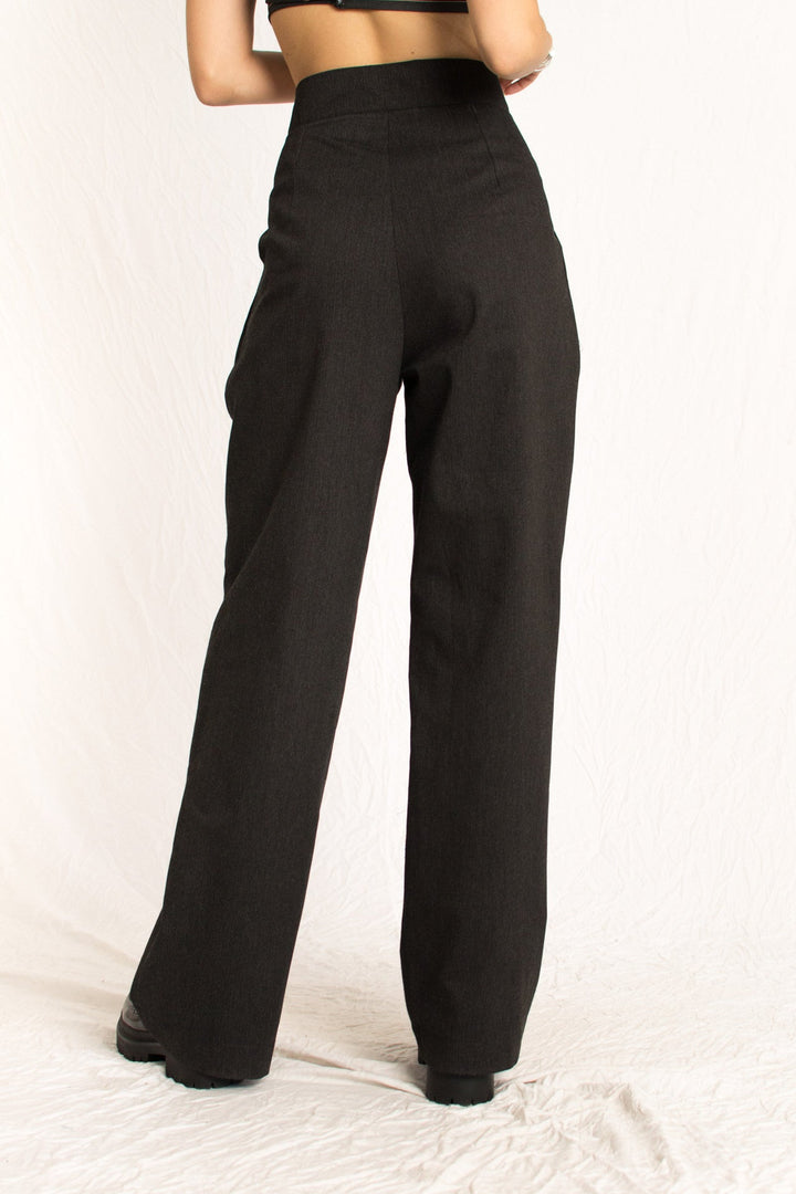 grey wool high waist pants with pockets